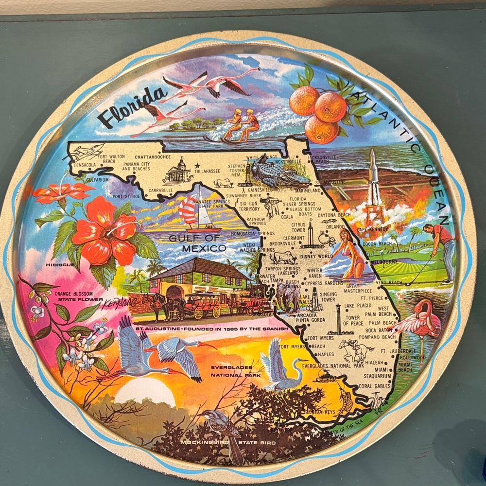 Vintage 1960s Florida Souvenir Metal Serving Tray.